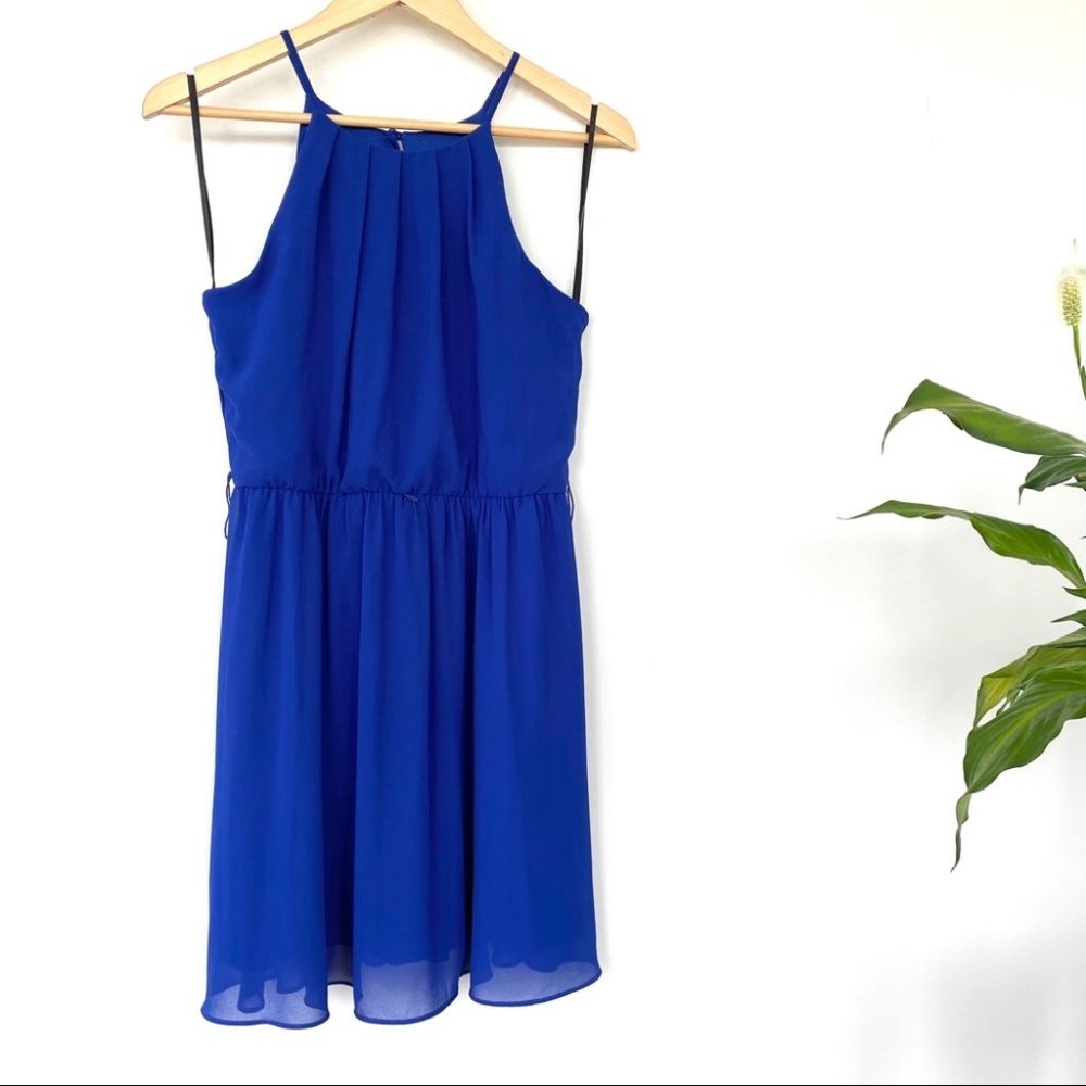 Royal blue mini dress with elasticized waist